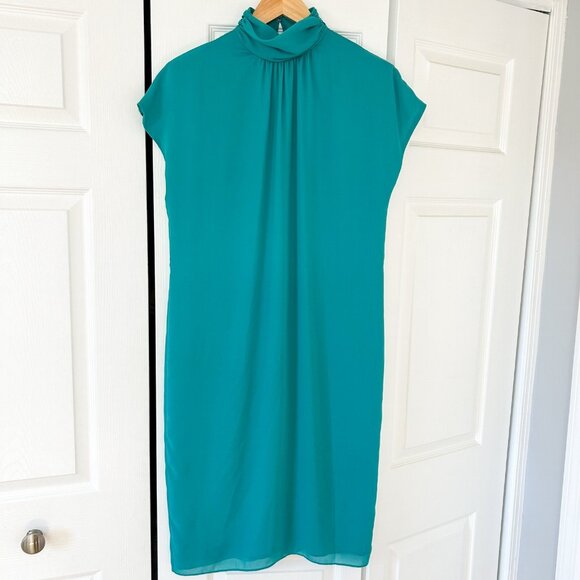 Patra Teal High Neck Shoulder Pad Midi Dress Women’s Size 8 EUC - Picture 1 of 7